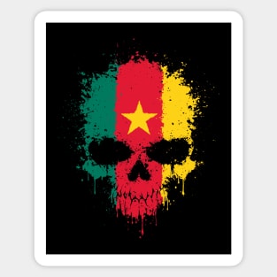 Chaotic Cameroon Flag Splatter Skull Sticker